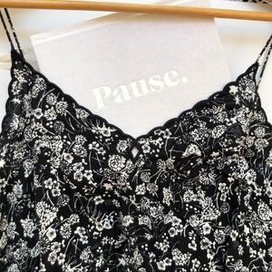 NEW Free People Black & White Ditsy Floral Top | S